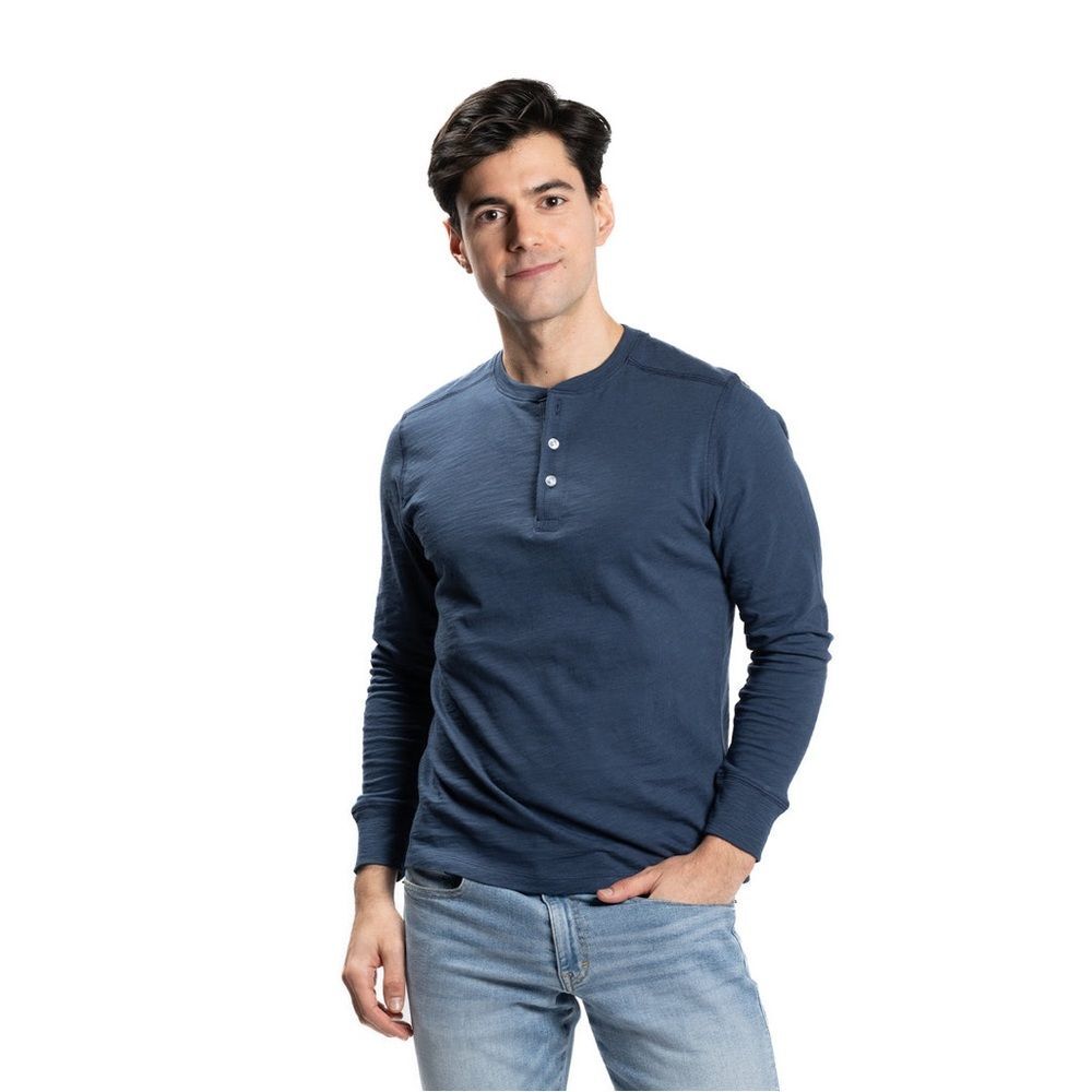 Peter Manning Navy Blue Long Sleeve Slub Cotton Henley Shirt Men’s Size 2/XS